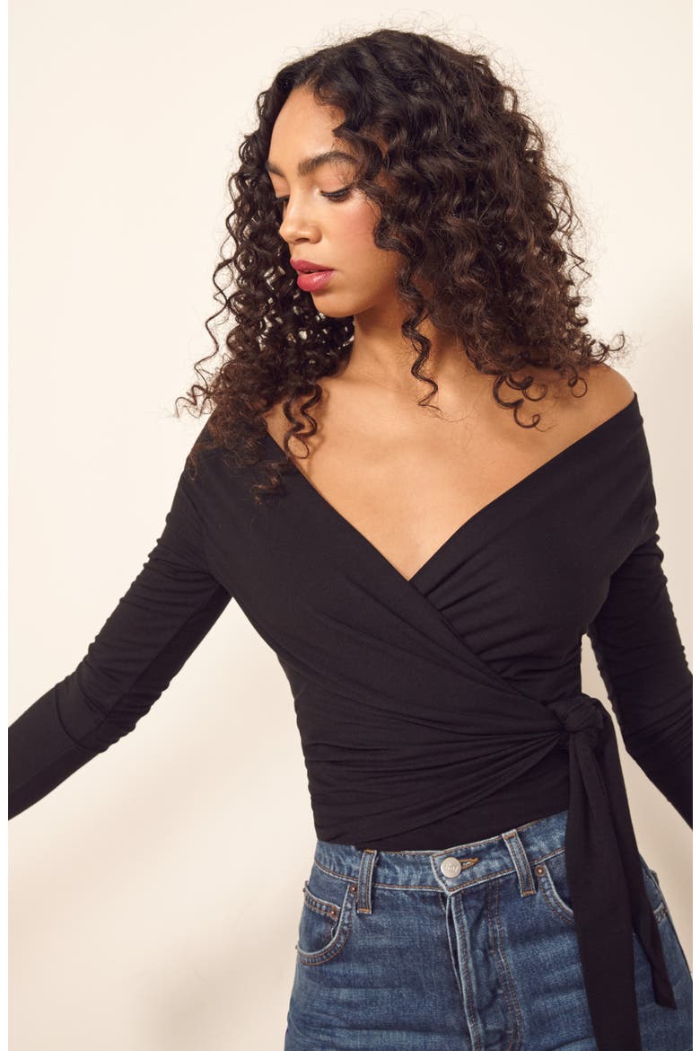 Cherie Wrap Top, Alternate, color, BLACK