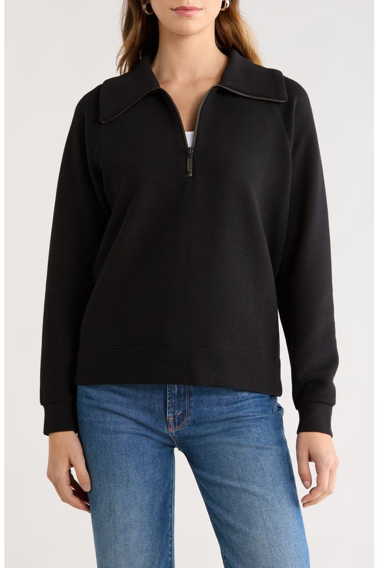 Ottoman Half Zip Pullover, Main, color, BLACK