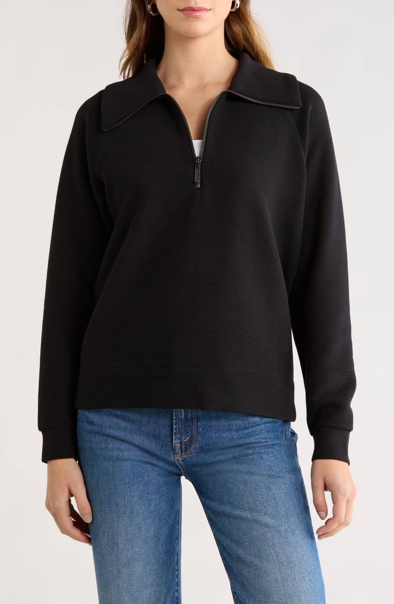 Caslon<sup>®</sup> Ottoman Half Zip Pullover, Main, color, Black
