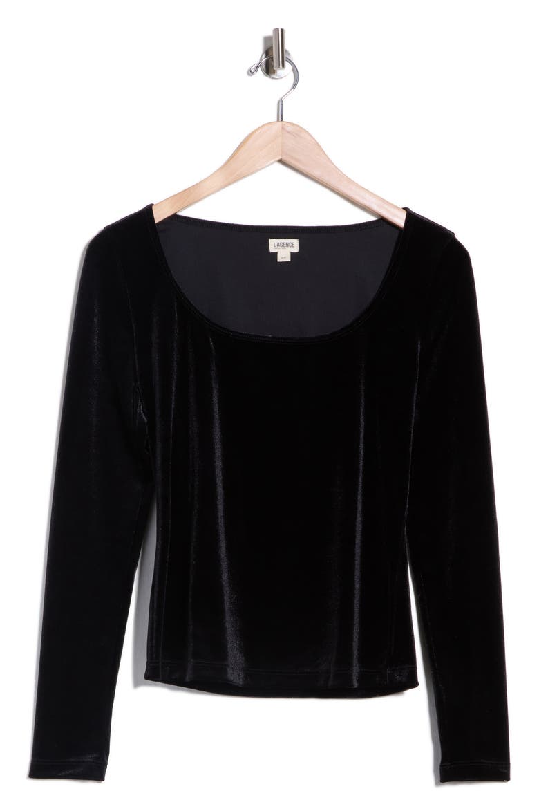 Jelena Velvet U-Neck Top, Alternate, color, BLACK