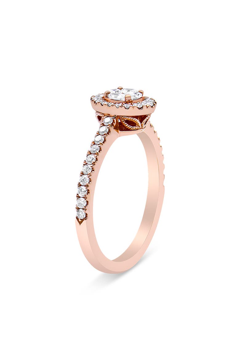 18K Rose Gold 1/2 Cttw Diamond Oval Shaped Halo Engagement Ring, Alternate, color, Pink