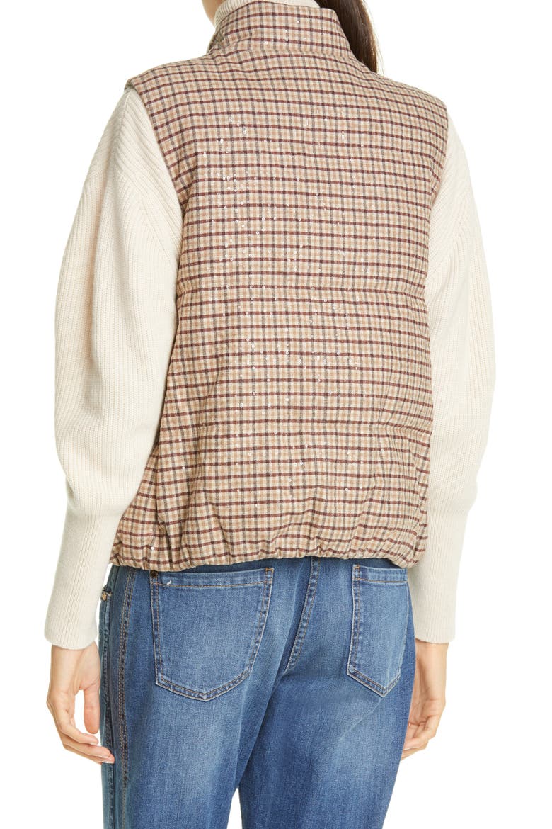 Check Down Quilted Vest, Alternate, color, C003 BEIGE TOBACCO