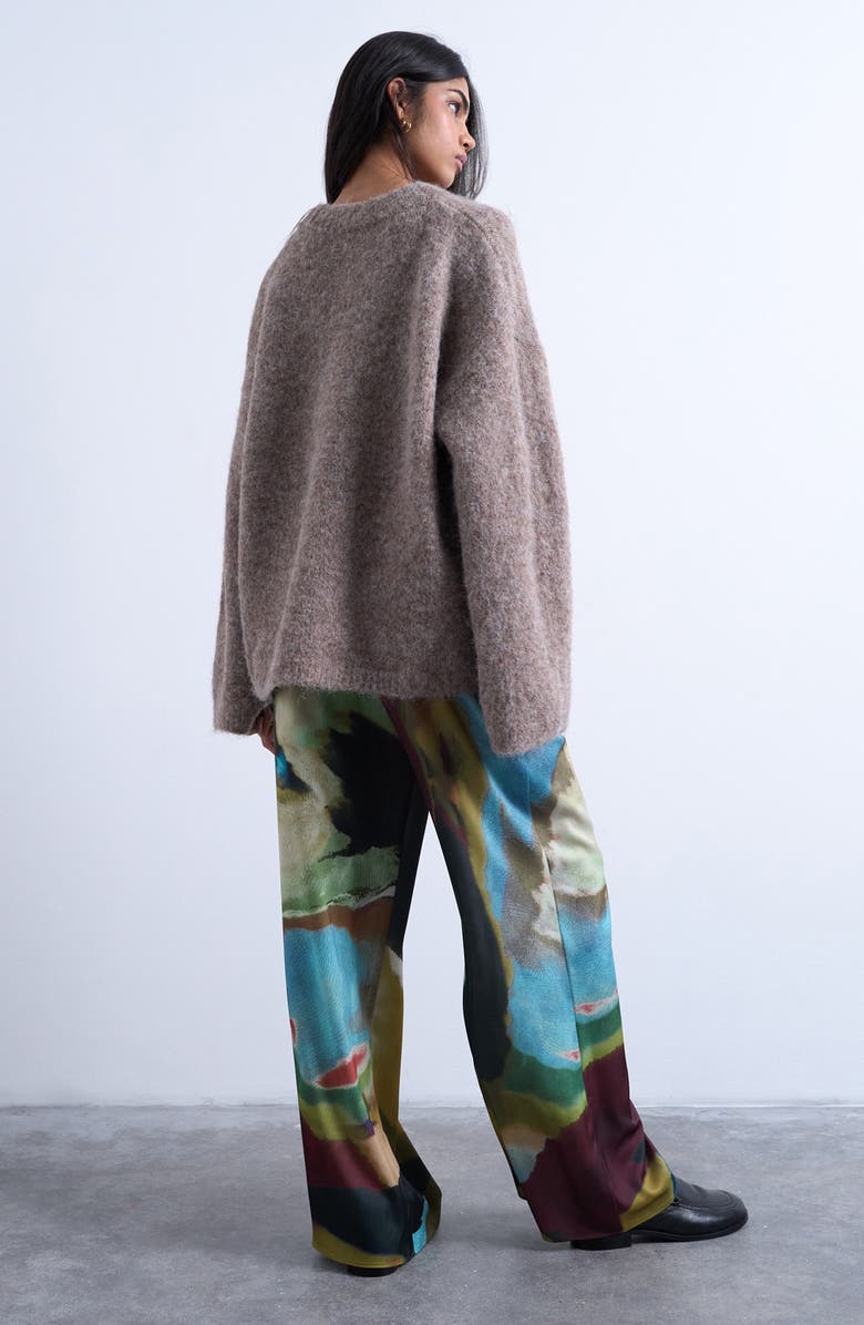 Topshop Printed Wide Leg Pants, Alternate, color, Burgundy Multi