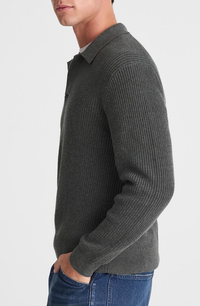 Madewell Shaker Stitch Cotton Sweater Polo, Alternate, color, Heather Charcoal
