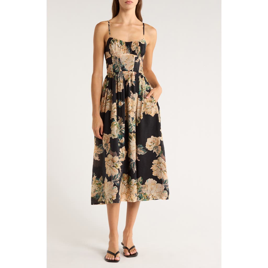 En Saison Peregrine Floral Print Sleeveless Midi Dress In Black