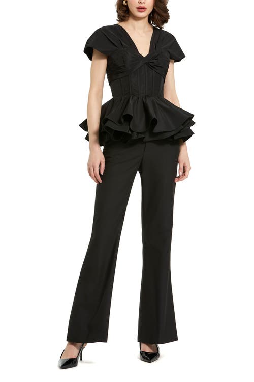 Mac Duggal Faille Twist Bustier Peplum Top In Black