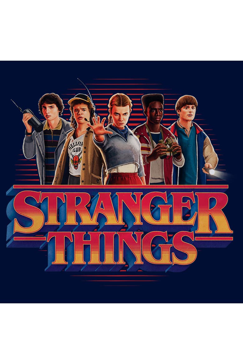 Boy's Stranger Things Retro Friend Group Main Logo  Graphic T-Shirt, Alternate, color, Navy Blue