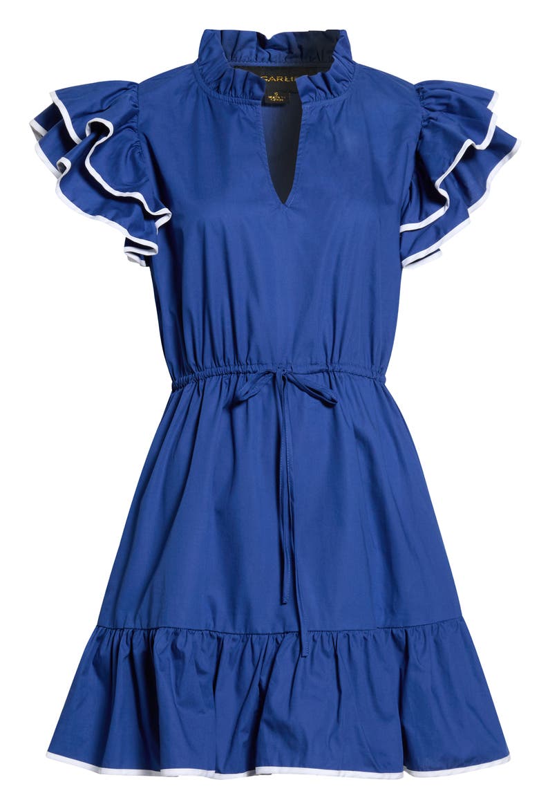 Ruffle Tie Waist Minidress, Alternate, color, NAVY-WHITE