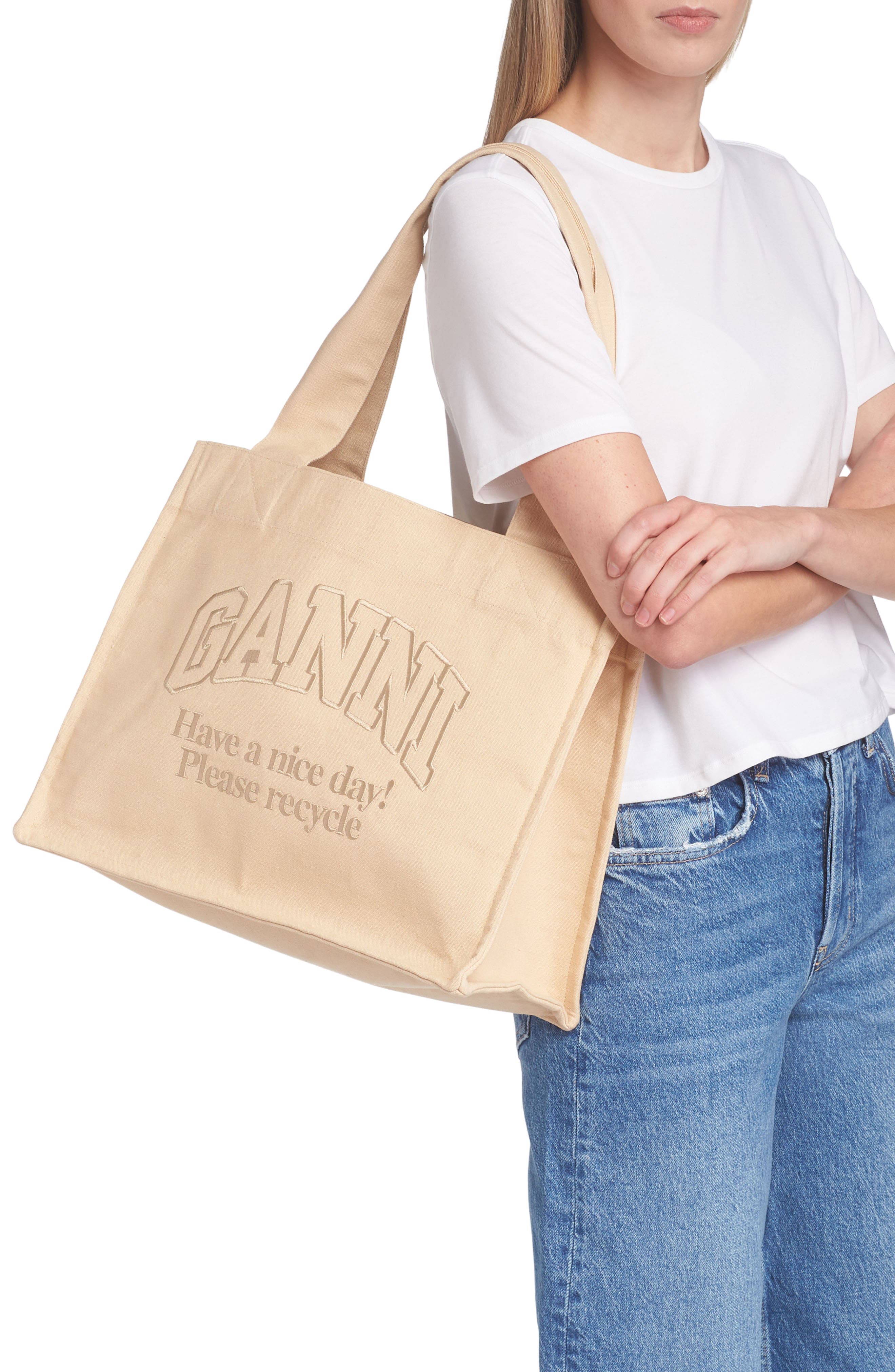 Ganni Large Easy Recycled Polyester Shopper Bag, Alternate, color, 