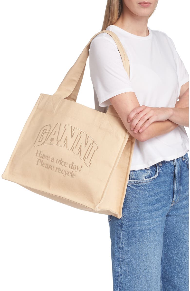 Ganni Large Easy Recycled Polyester Shopper Bag, Alternate, color,