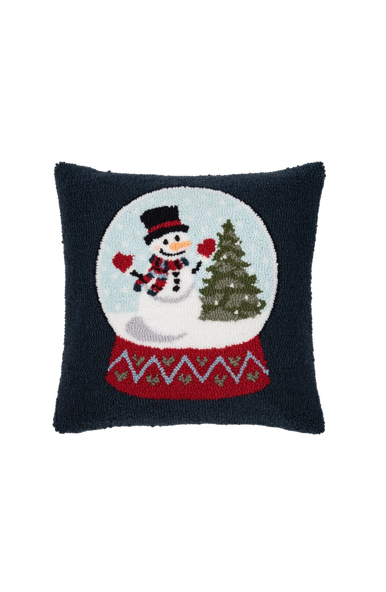 C&F Home Snowman and Christmas Tree in Snowglobe Holiday Winter Hooked Pillow Accent Throw Pillow, 18" x 18", Main, color, Black