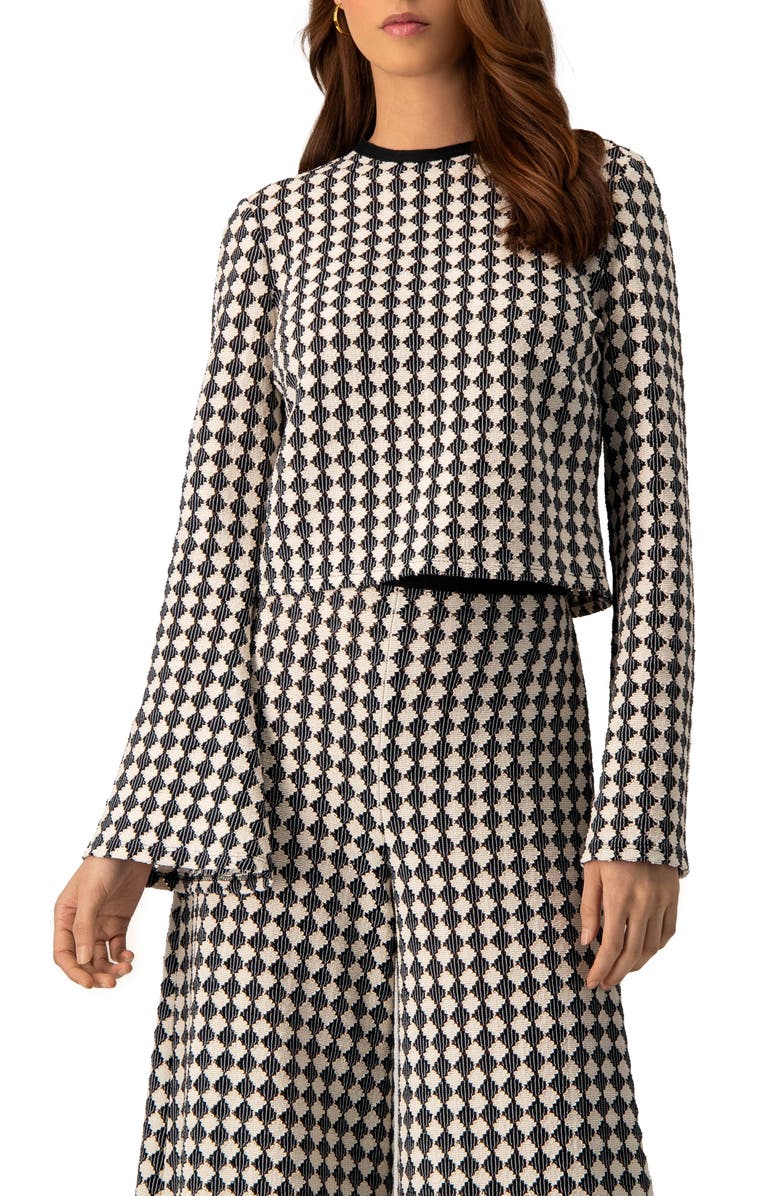 IVONNE Geometric Pattern Sheer Long Sleeve Top, Main, color, Natural