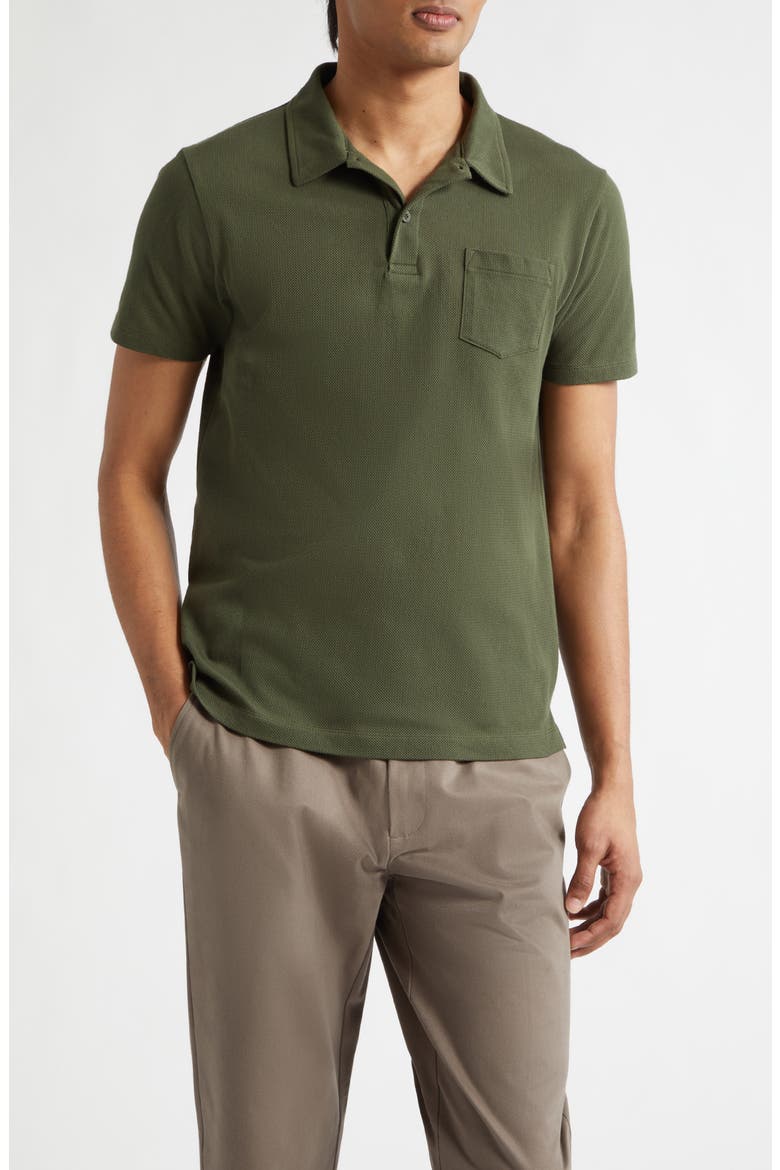 Riviera Cotton Piqué Polo, Main, color, DEEP OLIVE