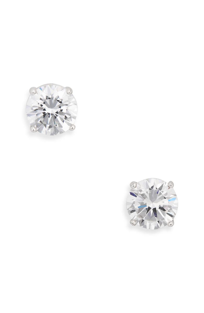 NORDSTROM RACK Cubic Zirconia Round Stud Earrings, Alternate, color, Clear- Silver