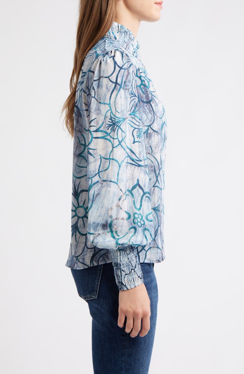 APNY Smocked Cuff Long Sleeve Top, Alternate, color, Turquoise Multi