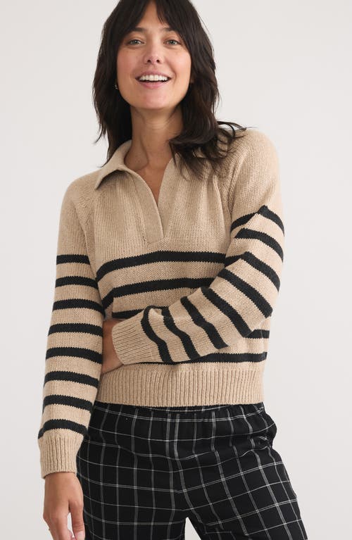 Marine Layer Claire Stripe Wool & Cotton Polo Sweater In Neutral Stripe