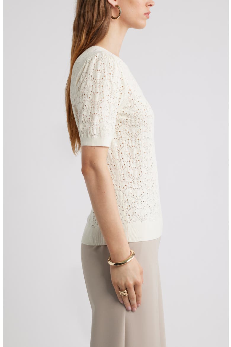 Pointelle Crewneck Sweater, Alternate, color, IVORY TOFU