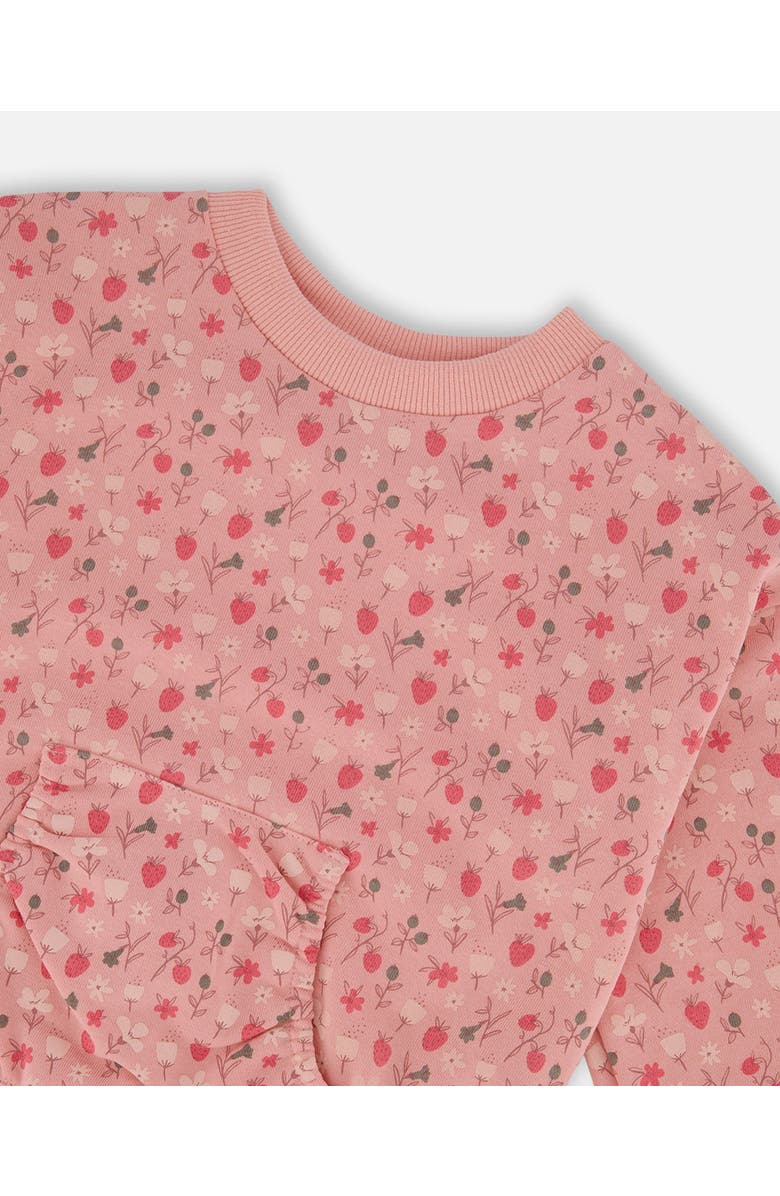 Deux par Deux Girl's Printed French Terry Sweatshirt Old Pink And Flowers, Alternate, color,