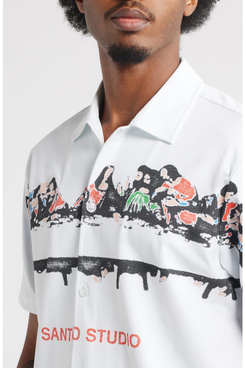 Last Supper Short Sleeve Button-Up Shirt, Alternate, color, WHITE
