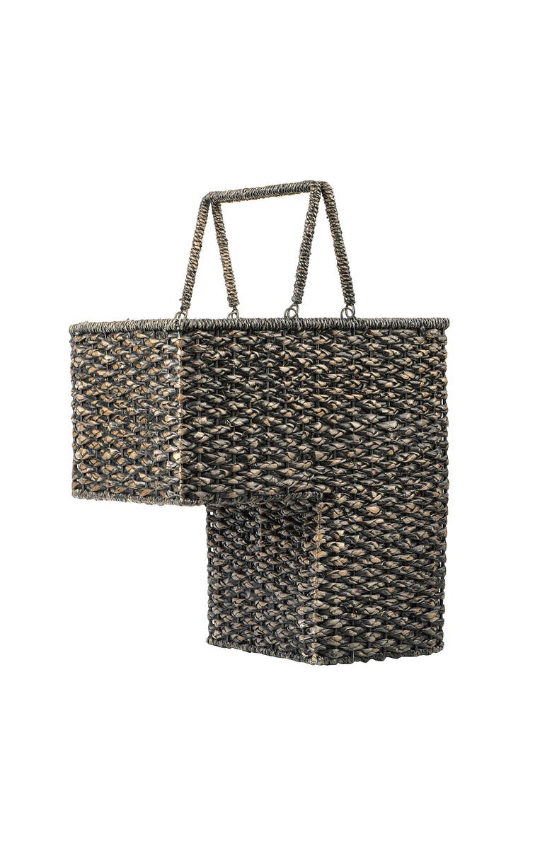 Storied Home Woven Bankuan and Rattan Stair Basket with Handles, Black, Main, color, Black
