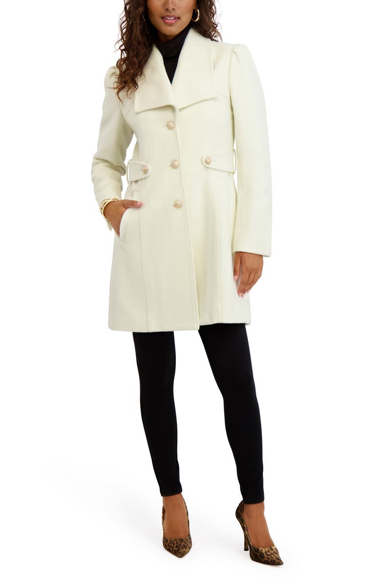 Kensie Wool Blend Long Coat, Alternate, color, Ivory