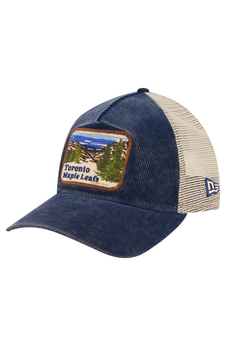 New Era Men's New Era Blue/Cream Toronto Maple Leafs Vintage Landscape 9TWENTY A-Frame Adjustable Trucker Hat, Alternate, color,