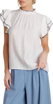 FLYING TOMATO Contrast Stitching Ruffle Top