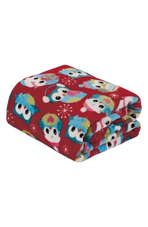 Holiday Owl Plush Fleece Throw Blanket