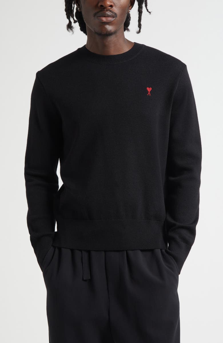 AMI PARIS Ami de Coeur Wool Crewneck Sweater, Main, color, 009 Noir/Rouge