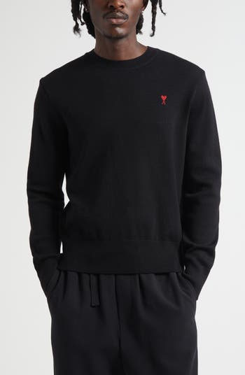 スウェット・トレーナー Ami Paris Black Ami De Coeur Wool Jumper Black Red Ami De Coeur Crew Neck Sweater | AMI PARIS