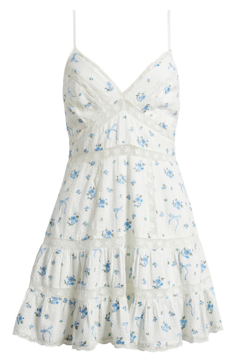 LoveShackFancy Solbina Lace Trim Minidress, Alternate, color, Aegean Blue