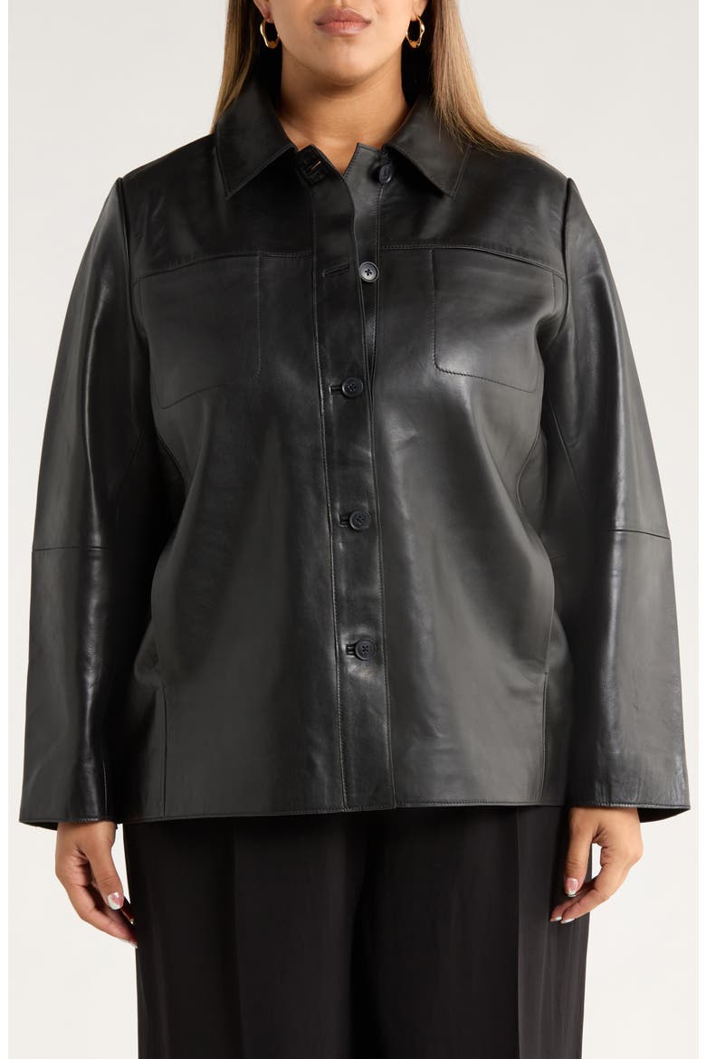 Leather Shirt Jacket, Alternate, color, BLACK
