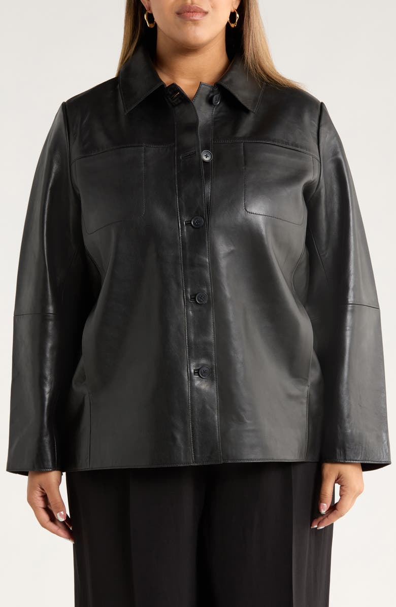 Nordstrom Leather Shirt Jacket, Alternate, color, Black