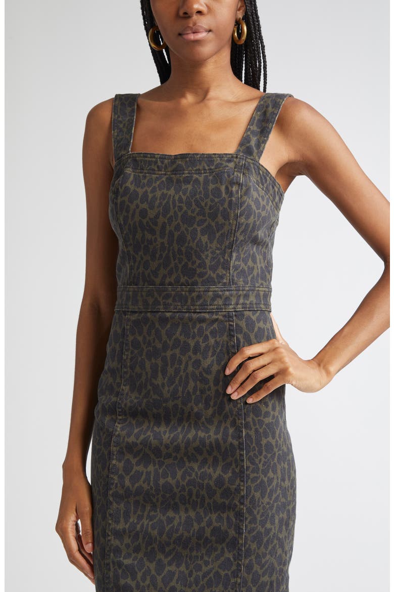 Tamera Cotton Blend Denim Sheath Dress, Alternate, color, DEEP OLIVE ANIMAL