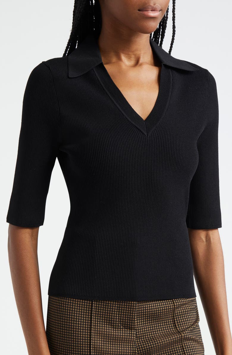 Veronica Beard Emily Johnny Collar Rib Knit Polo, Alternate, color,