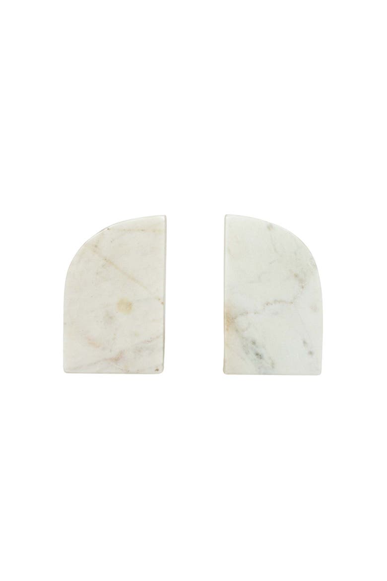7" x 9" Large Premium Luxury White Marble Stone Decorative Arch Bookends, Set of 2, Main, color, White