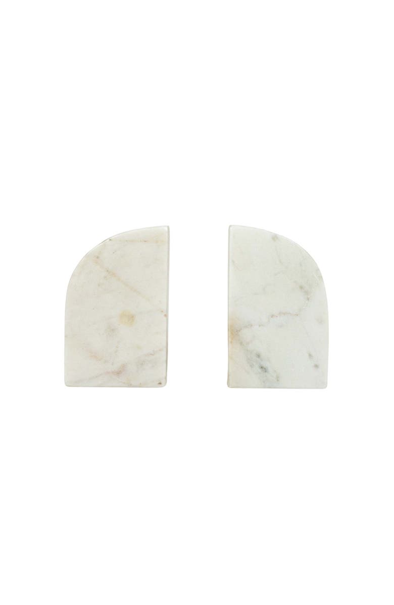 Foreside Home and Garden 7" x 9" Large Premium Luxury White Marble Stone Decorative Arch Bookends, Set of 2, Main, color, White