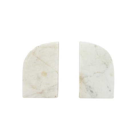 7" x 9" Large Premium Luxury White Marble Stone Decorative Arch Bookends, Set of 2