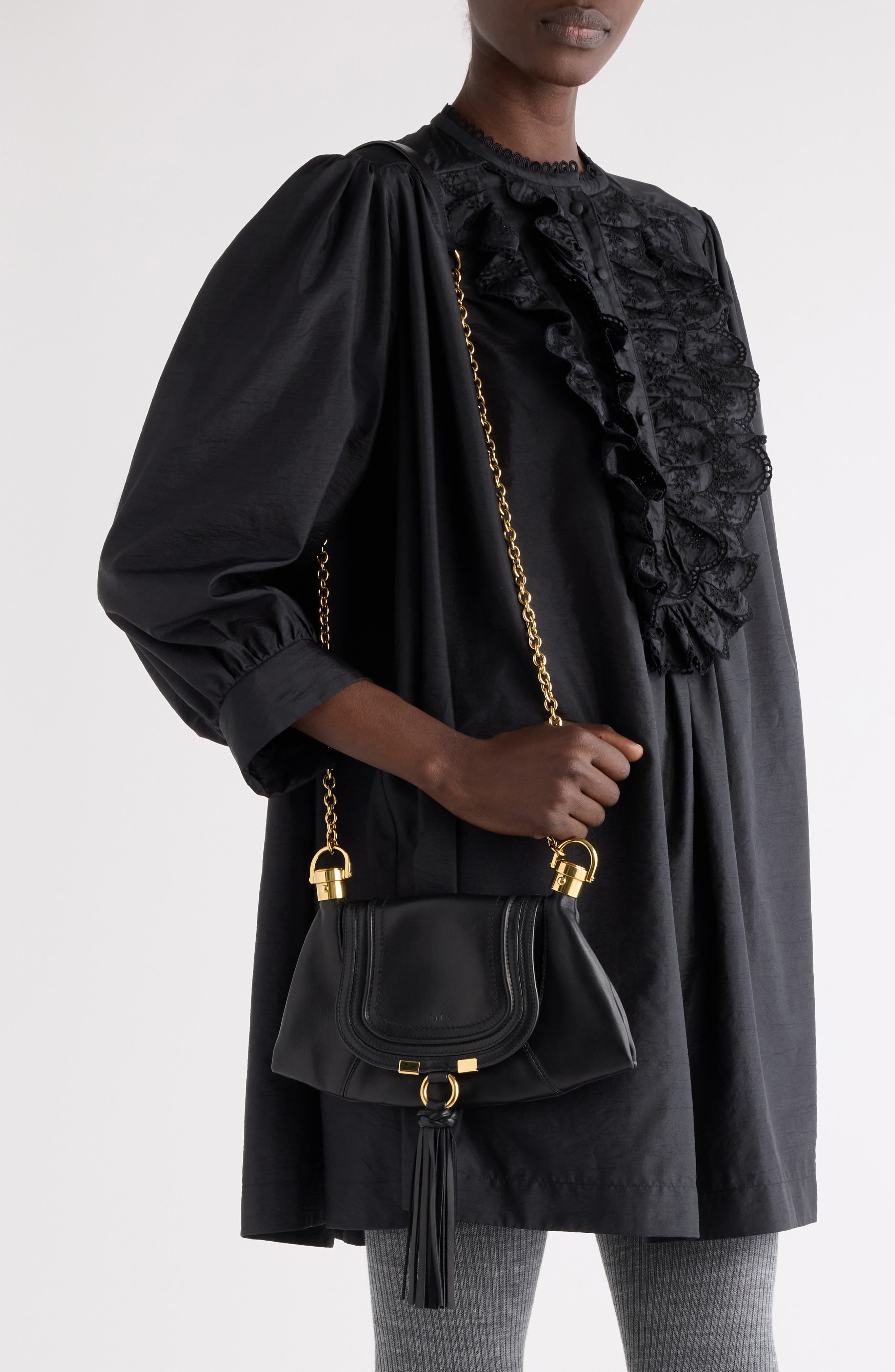 Marcie Foulard Leather Shoulder Bag, Alternate, color, BLACK