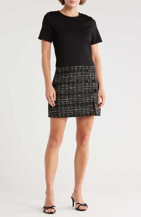 Ellen Tracy Bow Detail Mixed Media Dress