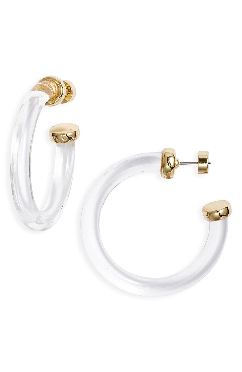 Nordstrom Resin Tube Hoop Earrings, Main, color, Clear- Gold