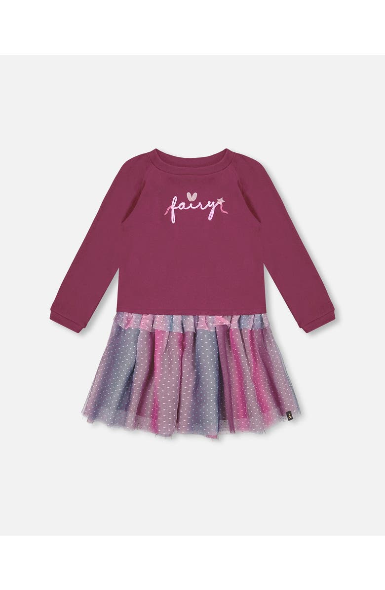 Deux par Deux Girl's Bi-Material Dress With Tulle Skirt Burgundy, Main, color,