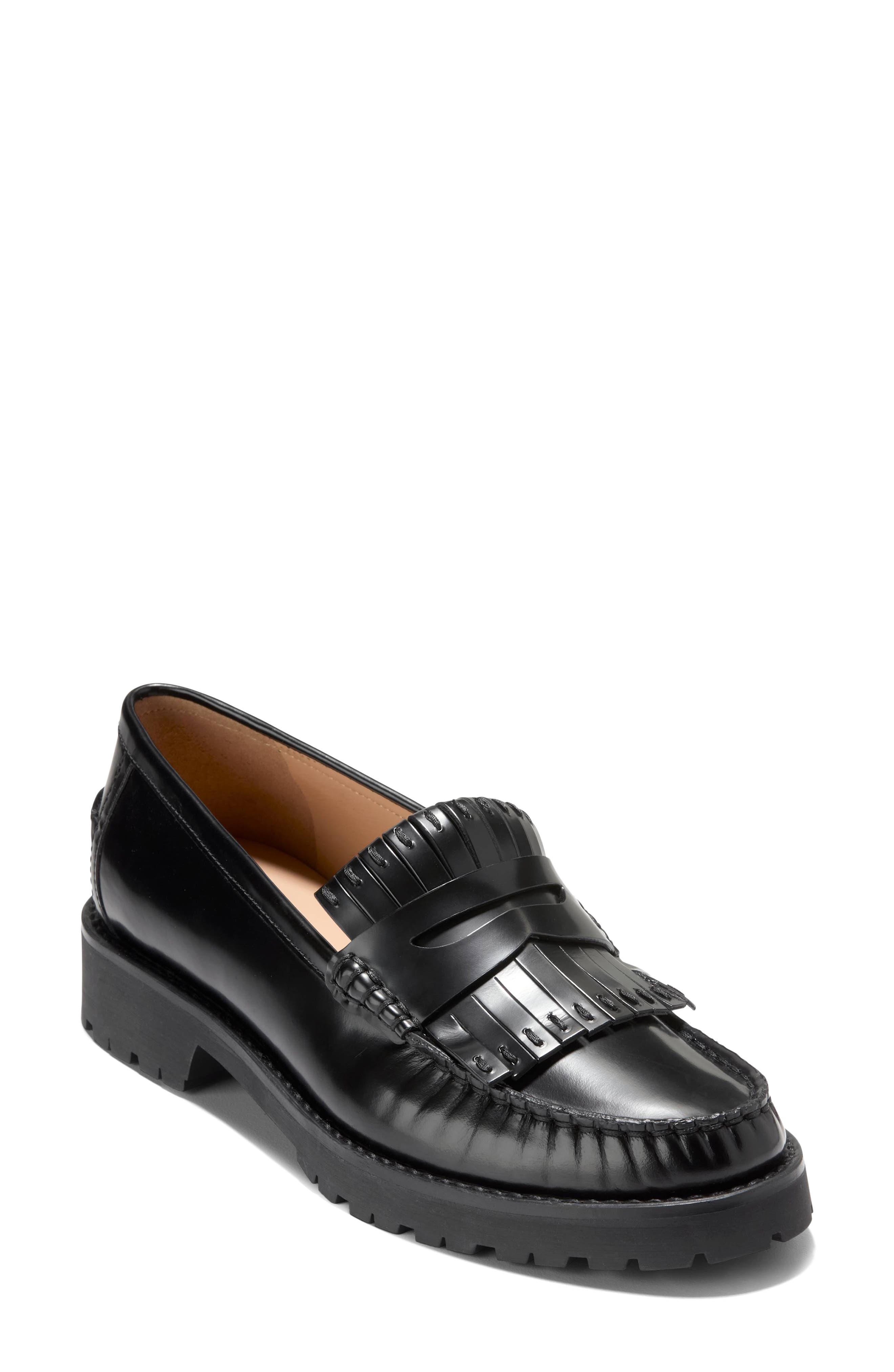 Cole Haan Treena Lug Sole Kiltie Loafer, Main, color, Black Box Leather