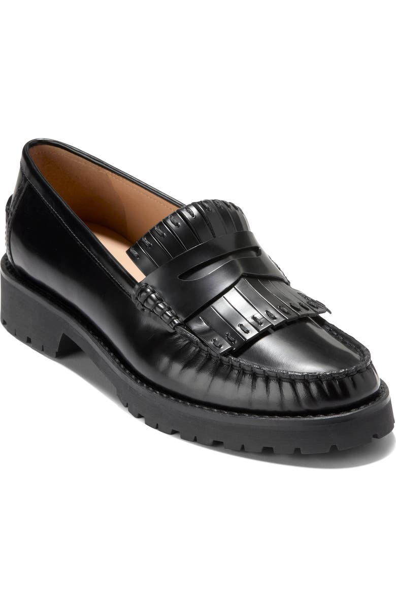 Cole Haan Treena Lug Sole Kiltie Loafer, Main, color, Black Box Leather