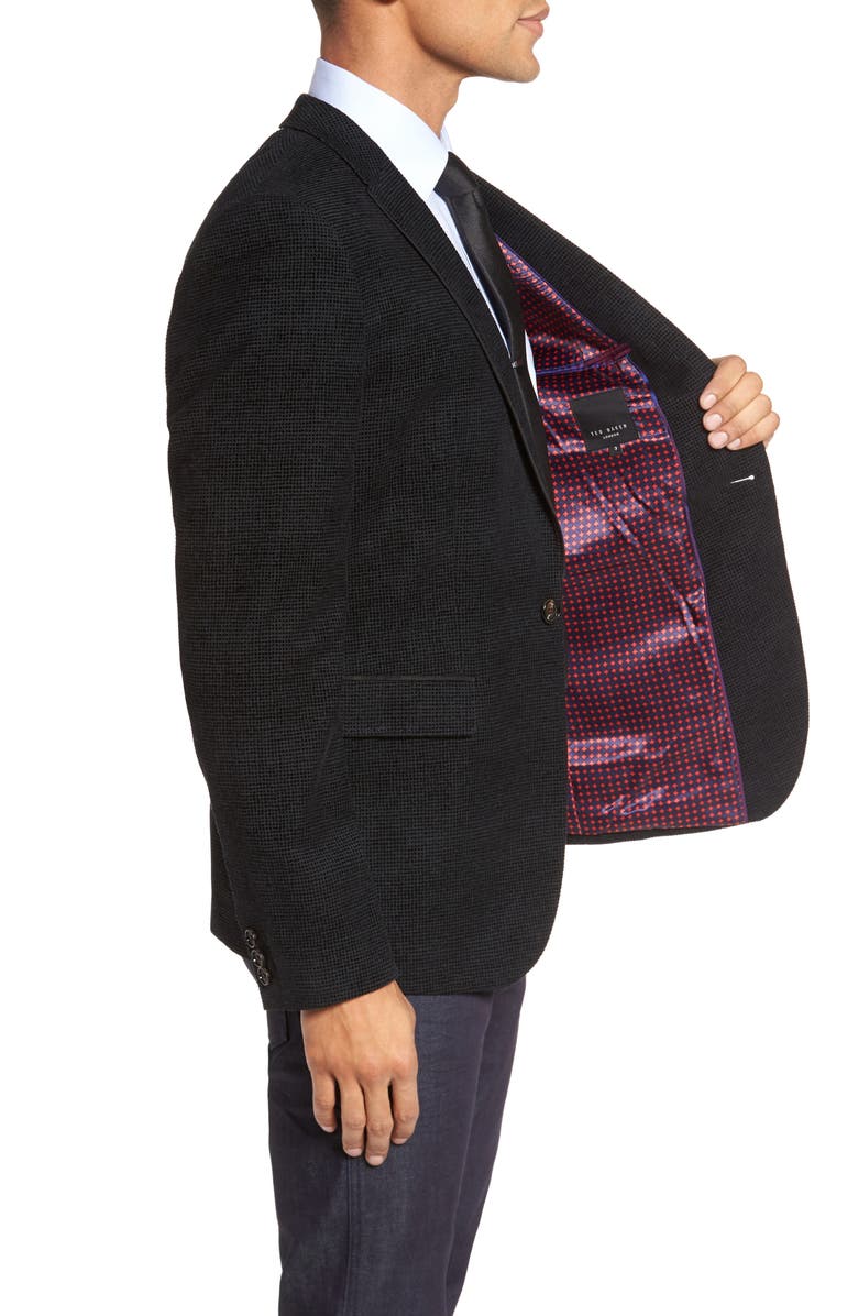 Ted Baker London Exhaust Slim Fit Velvet Flocked Blazer, Alternate, color, Black