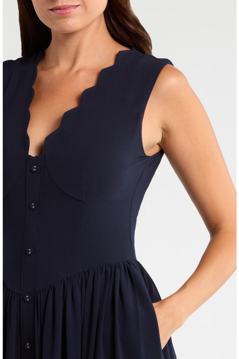 Scallop Stretch Crepe Maxi Dress, Alternate, color, NAVY