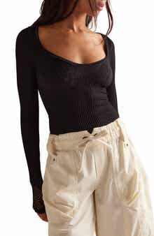 Free People Dynamic Duo Pointelle & Rib Long Sleeve Top