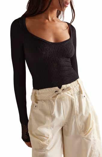 Free People Dynamic Duo Pointelle & Rib Long Sleeve Top