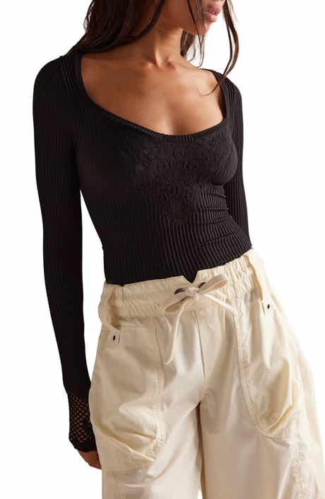 Free People Dynamic Duo Pointelle & Rib Long Sleeve Top