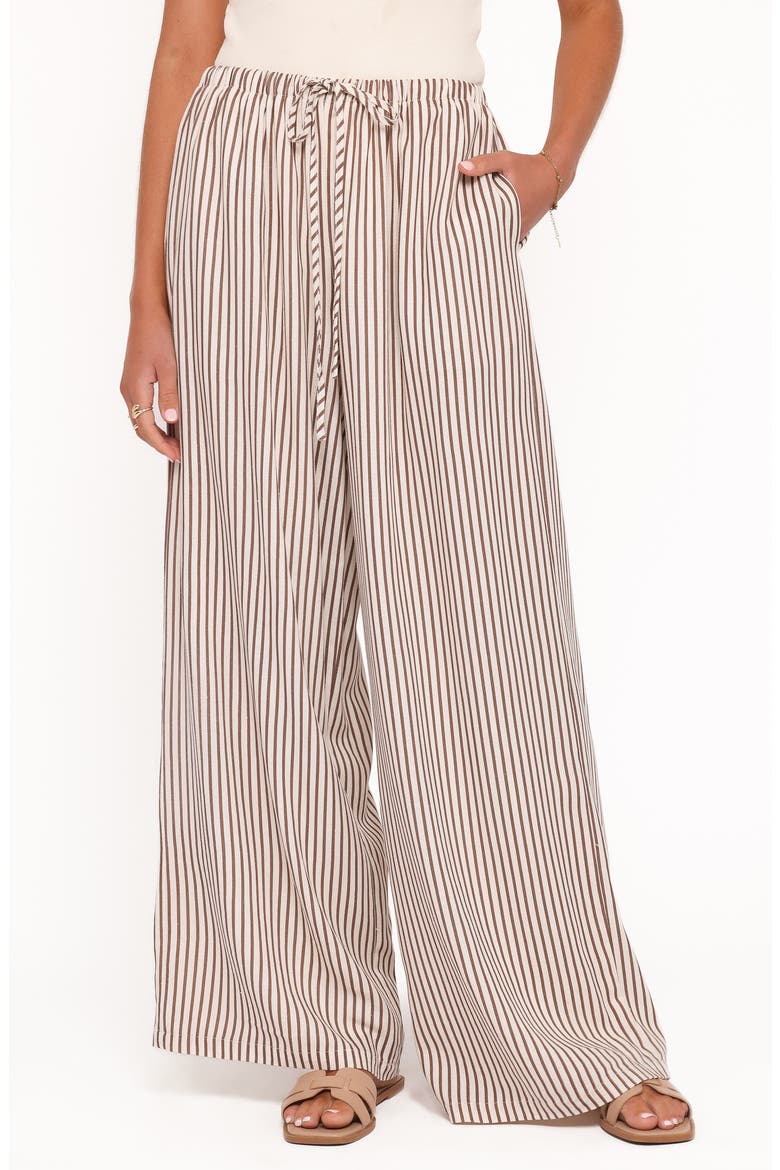 Elowen High Rise Wide Leg Drawstring Pants, Main, color, BROWN STRIPE